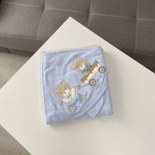 Махровое полотенце "Мишки" голубое 90*90 см 1827 фото